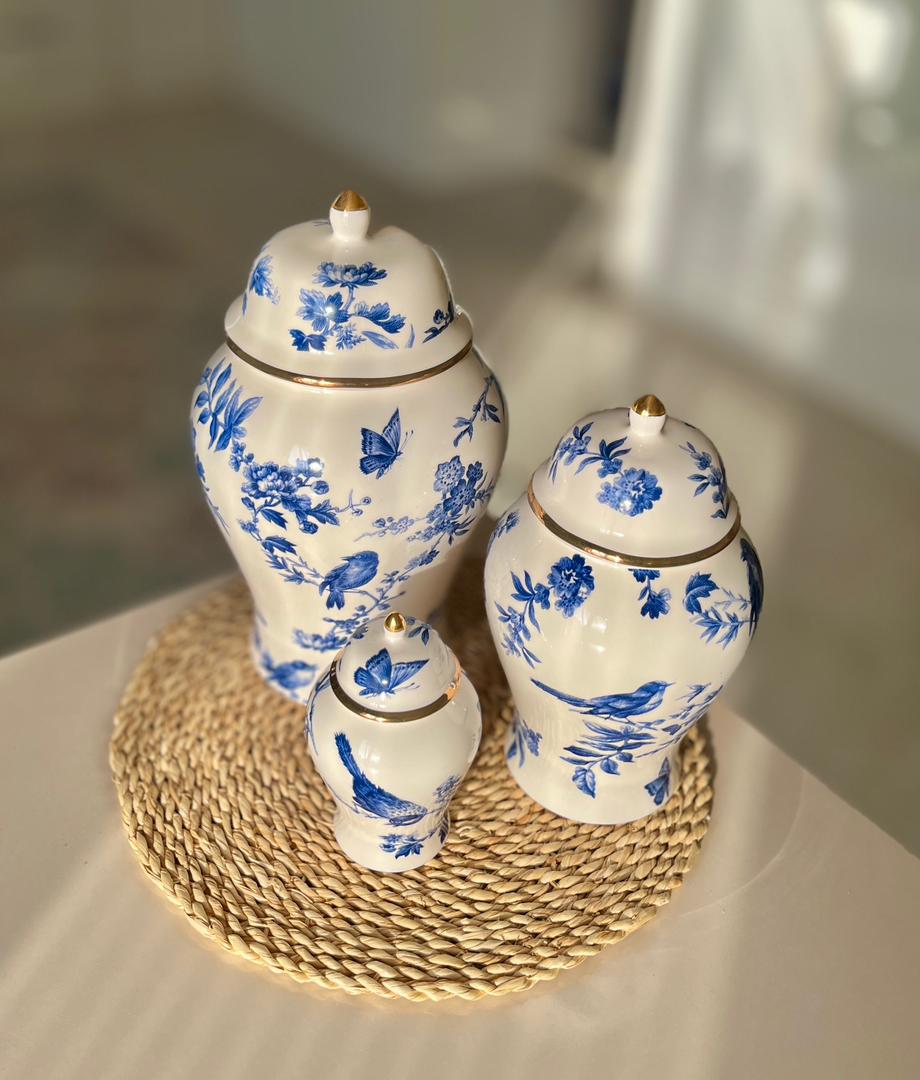 ست جینجر جار گل و پرنده آبی