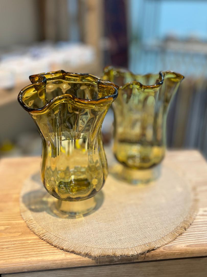 گلدان شیشه ای پایه برنجی