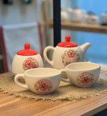 ست چای خوری دو نفره طرح گل قرمز