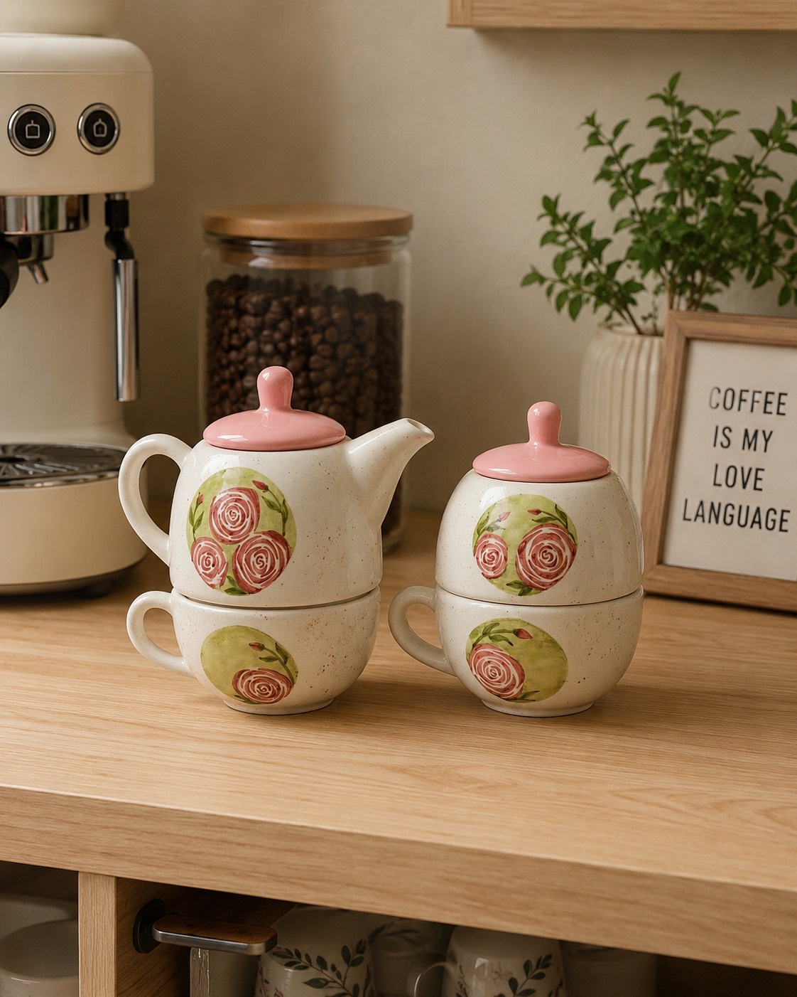 ست چای خوری دو نفره طرح گل رز صورتی